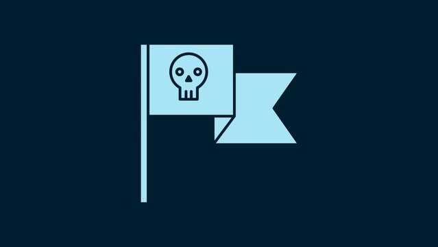 White Pirate flag with skull icon isolated on blue background. 4K Video motion graphic animation