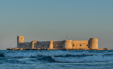 The view of the Maiden's Castle, built on an island in Mersin Erdemli. It was built in 1199 by Leon I. 