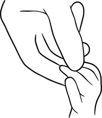 Line drawing holding baby hands - continuous line art, small children, holding father, mother hand, finger, holding adult hand and finger