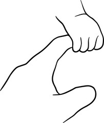 Line drawing holding baby hands - continuous line art, small children, holding father, mother hand, finger, holding adult hand and finger