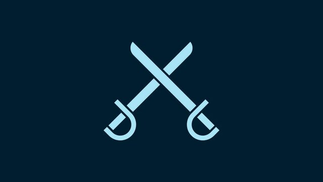 White Crossed pirate swords icon isolated on blue background. Sabre sign. 4K Video motion graphic animation