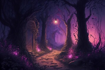 Fototapeta premium illustration, beautiful and mysterious fantasy garden, image generated by AI