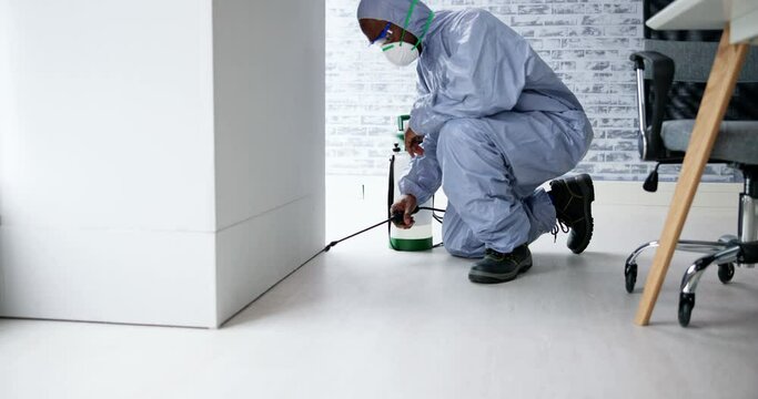 Pest Control Exterminator Man Spraying Termite Pesticide
