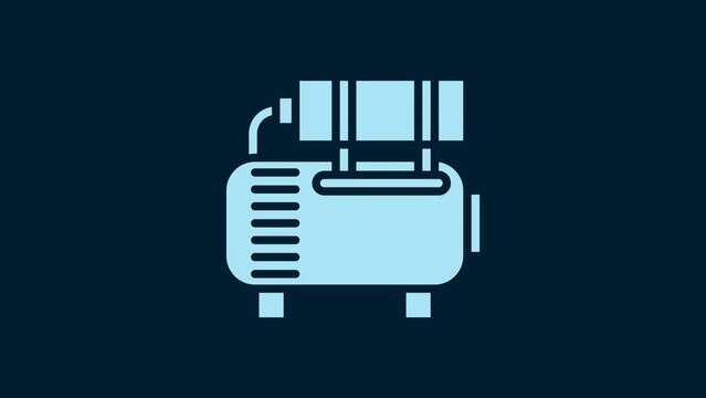 White Air compressor icon isolated on blue background. 4K Video motion graphic animation