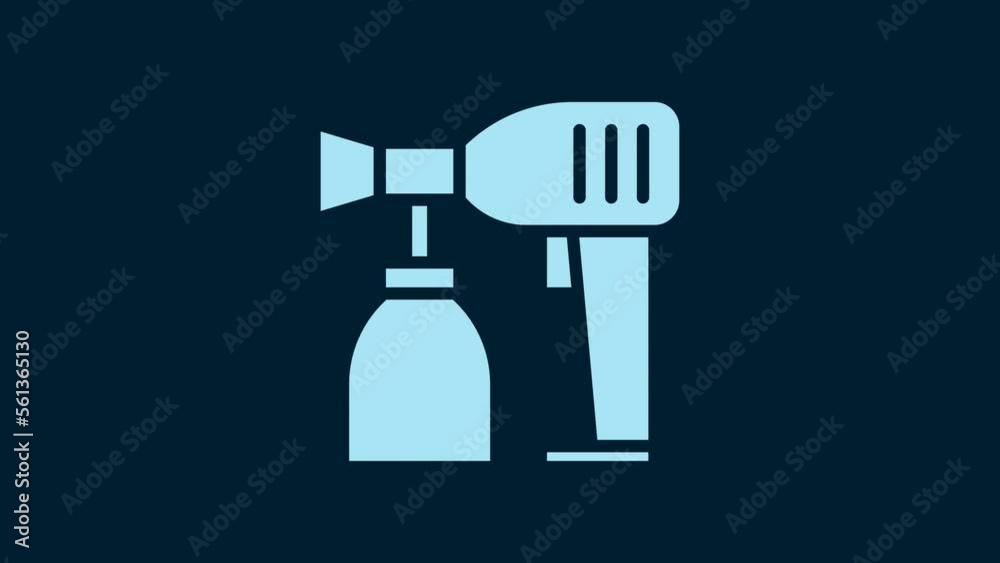 Sticker White Paint spray gun icon isolated on blue background. 4K Video motion graphic animation