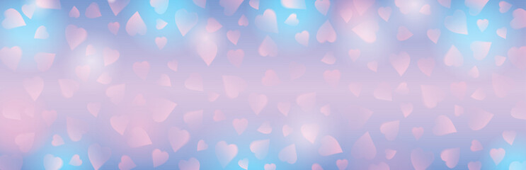 Banner with pink valentines hearts. Valentines greeting background. Horizontal holiday background, headers, posters, cards, website. Vector illustration