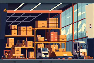 Generative AI illustration of logistic warehouse