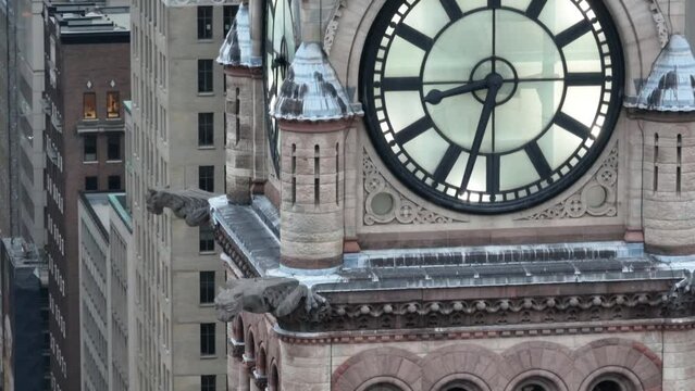 Aerial cinematic downtown Toronto old City Hall monring 4