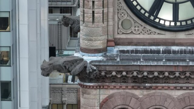 Aerial cinematic downtown Toronto old City Hall monring 5