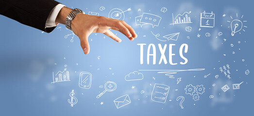 Close-Up of cropped hand pointing at business inscription