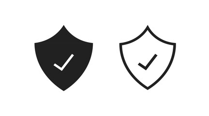  Set of black shield with check mark on white background. Vector illustration. Check mark icon. Logo.