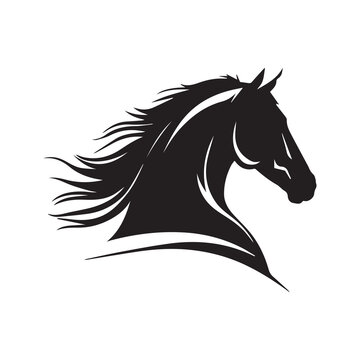 Horse minimal vector icon. Beautiful stallion. Modern equestrian logo. Clean simple silhouette. Graphic design of wild animal isolated. Flat head. Minimalistic pony. Horseback riding. Shape of speed.