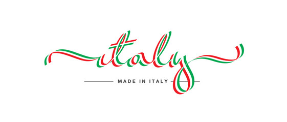 Fototapeta premium Made in Italy new modern handwritten ribbon shaped calligraphy typography lettering isolated on white background logo