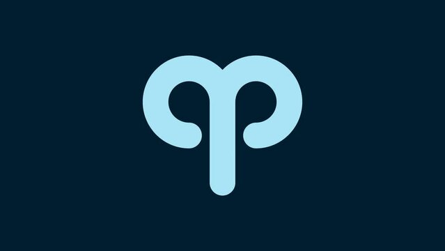 White Aries zodiac sign icon isolated on blue background. Astrological horoscope collection. 4K Video motion graphic animation