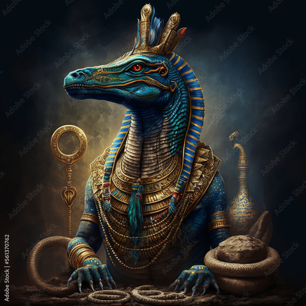 Sticker Ancient Egyptian mythology. Sobek, the ancient Egyptian mythological god. Created with Generative AI technology.