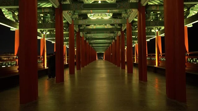 Gyeongju, Korea-Jan.11-2023 : Woljeonggyo Bridge-Wooden bridge. Filming locations for Under the Queen's Umbrella