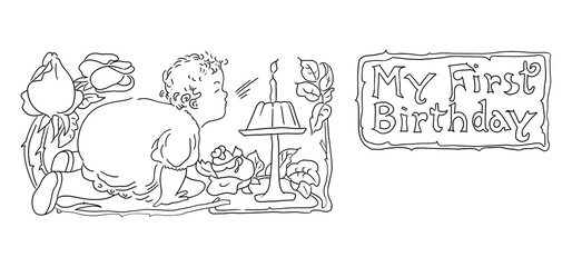 Line drawing baby frames - isolated png wreath of continuous line art templates, floral frame