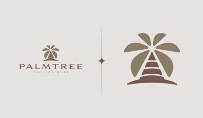 Palm Tree Beach Monoline Logo. Universal creative premium symbol. Vector sign icon logo template. Vector illustration