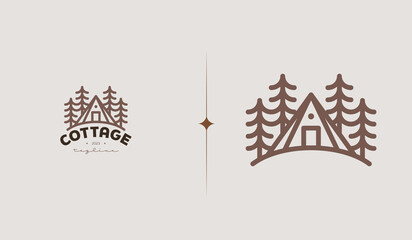 Camp Camping Cabin Vintage Monoline Logo Illustration. Universal creative premium symbol. Vector sign icon logo template. Vector illustration