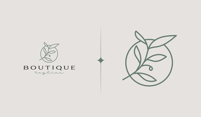 Leaf Plant Flower Monoline Logo. Universal creative premium symbol. Vector sign icon logo template. Vector illustration