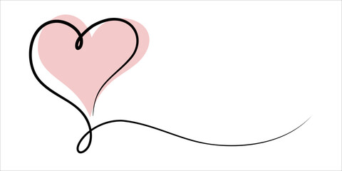 The heart shape is drawn with a continuous line. Love concept. Minimalistic illustration