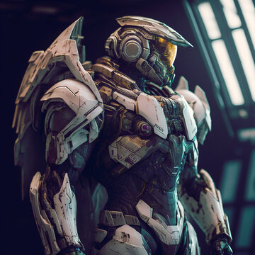 future space suit, astronaut, futuristic robot, robotic cyborg, artificial intelligence. Generative AI