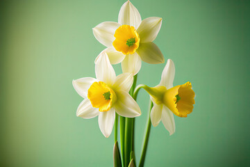 Naklejka premium yellow daffodils on green background, Generative AI
