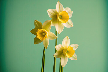 yellow daffodils on green background, Generative AI