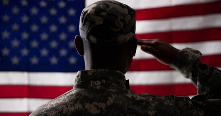 Rear View Of Military Man Saluting Us - Powered by Adobe