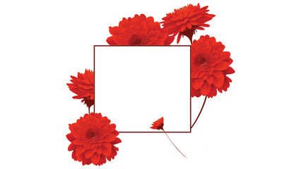 Bright Red Flowers with Square Blank White Card. Vector illustration