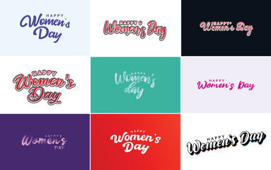 Pink Happy Women's Day typographical design elements set for greeting cards