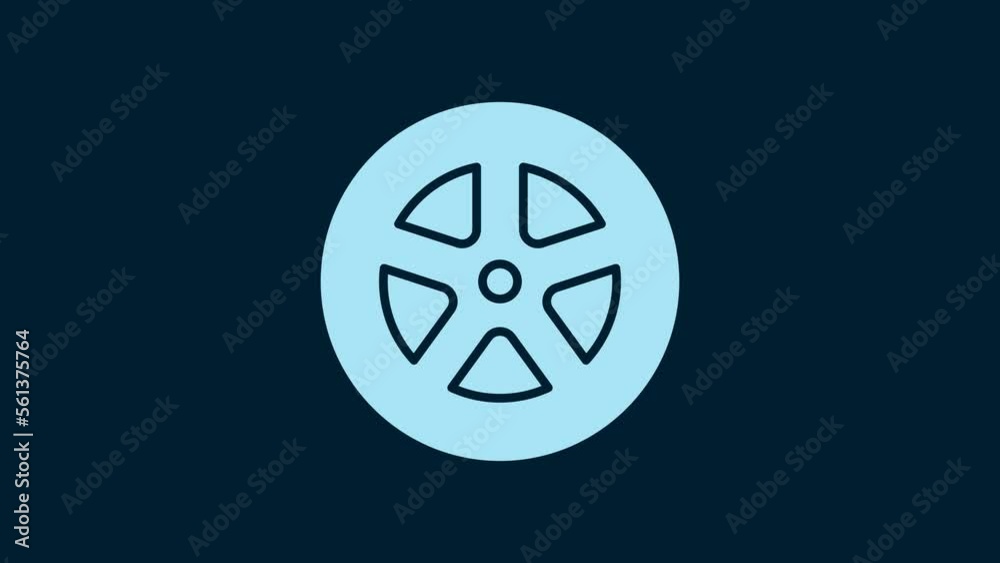 Sticker White Car wheel icon isolated on blue background. 4K Video motion graphic animation