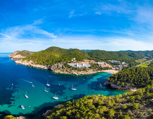 Naklejka premium Beach of Port Sant Miquel, Ibiza island in Spain