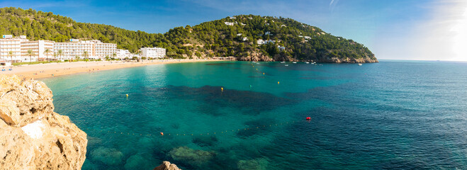 Ibiza, Balearics, Spain - Cala de San Vincente or Sant Vincent, bay with beach