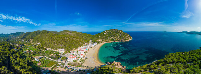 Ibiza, Balearics, Spain - Cala de San Vincente or Sant Vincent, bay with beach