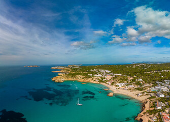 Fototapeta na wymiar Beautiful coast and sea in Cala Tarida, Ibiza island, Spain