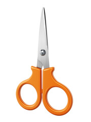 Orange kids' scissors on transparent background.