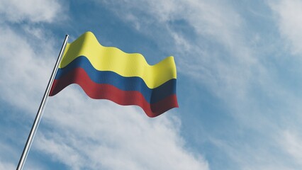 3d illustration of Colombian flag waving in the wind with sunny day background with clouds for patriotic days use.