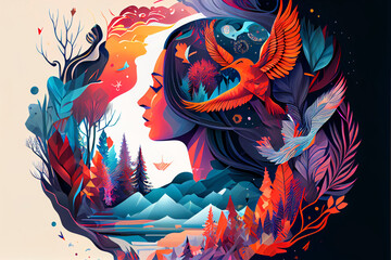 Obraz premium Winter Dream: A Photo of Beautiful Vector Art Design - Illustrator's Masterpiece of Curvilinear Vector Polygons, Intricate Detailing, 16 Themed-Colors, Award-Winning 2D Design, Flat Design