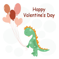 Illustration of cute cartoon dinosaur with heart. Happy Valentines day. Cute little dinosaur. Vector illustration.