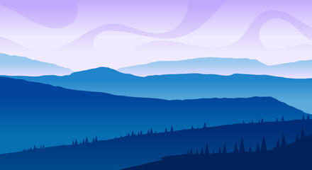 Natural landscape silhouette of hills with cold weather vectors and ilustrations