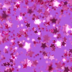 Fototapeta na wymiar Shiny pink star confetti glitter partly blurred on purple background (3D Rendering)