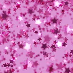 Shiny pink star confetti glitter partly blurred on pink background (3D Rendering)