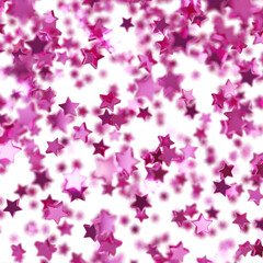 Obraz na płótnie Canvas Shiny pink star confetti glitter partly blurred on transparent background (PNG 3D Rendering)
