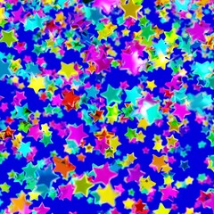 Shiny scolorful tar confetti glitter partly blurred on blue background (3D Rendering)