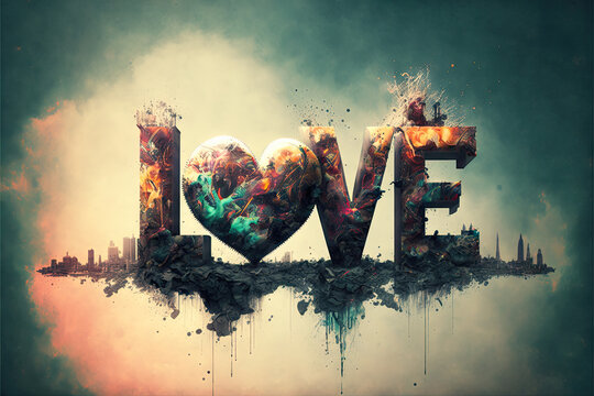 love text over destroyed city colourful valentines day pictures