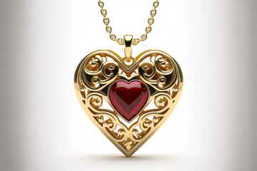 golden love locket within red diamond heart 3d rendered 4k jewellery image