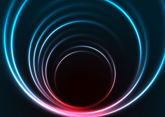 Blue red laser neon circles abstract tech background. Vector geometric design
