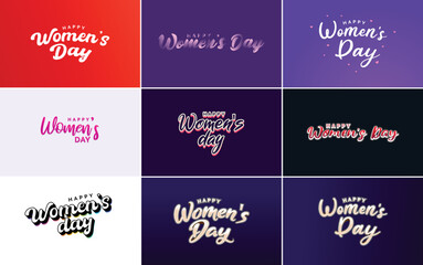 Fototapeta na wymiar Set of cards with International Women's Day logo and a bright. colorful design