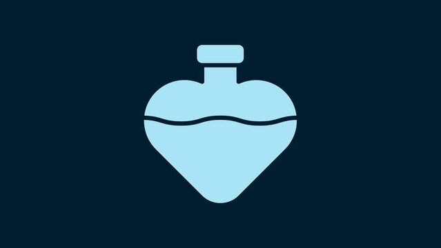 White Bottle with love potion icon isolated on blue background. Valentines day symbol. 4K Video motion graphic animation